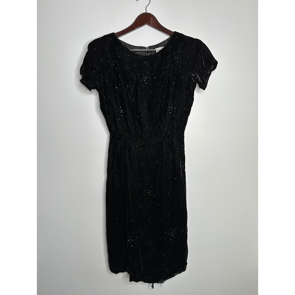 Forever Young Jean Desses Velvet Dress Womens Black Fair Rhinestone 50s Vintage‎